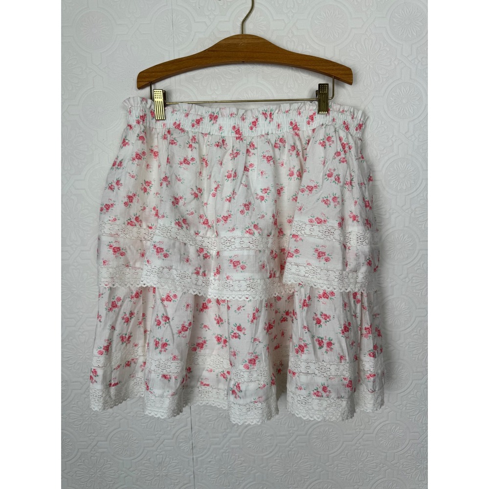 Hyacinth House Tuckernuck Floral Lace Tiered Mini Skirt Pink White Girlie XL